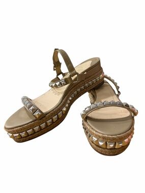 Christian Louboutin Pyraclou 60 Cuir Brown Platform Wedge Sandal – Size 39